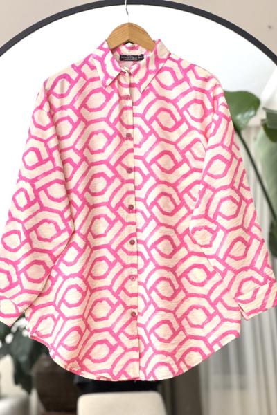 Desenli   Gömlek Tunik Pembe NEW6037