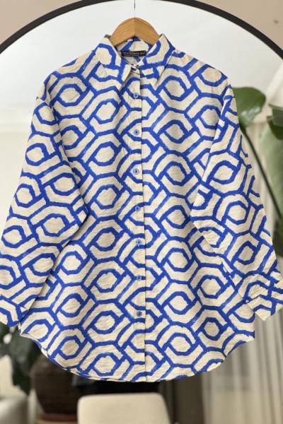 Desenli   Gömlek Tunik  Mavi NEW6037