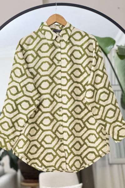 Desenli   Gömlek Tunik  yeşil  NEW6037