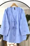 Desenli bağcıklı Kimono Mavi SLT30357
