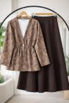 Desenli ceket Kiloş Etek Takım Kahve BK9538