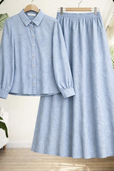 Desenli jakarlı etek gömlek takım Bebemavi UMS50346