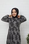 Desenli Kaşmir Elbise Antrasit PKL855