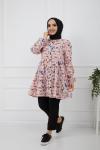 Desenli Keten kumaş Tunik Pembe  PNK918