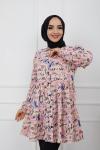 Desenli Keten kumaş Tunik Pembe  PNK918