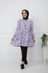 Desenli Keten kumaş Tunik Lila   PNK918