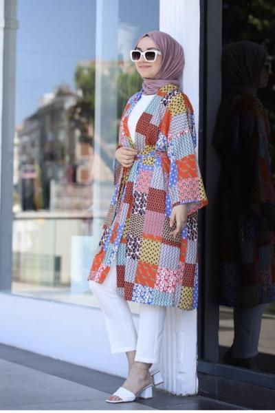 Desenli Kimona Pembe   Ums690