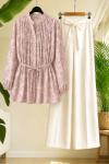 Desenli kuşak detaylı Tunik Pembe UMS50273