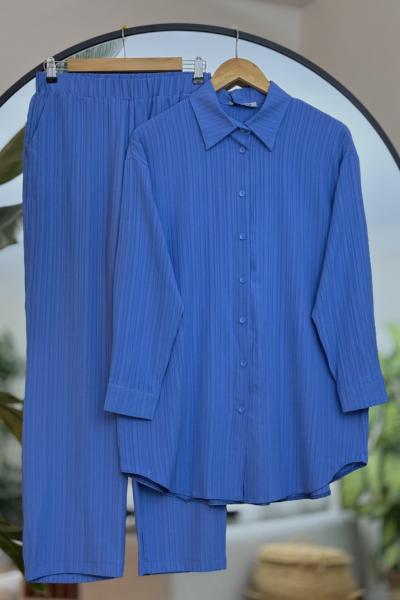 Desenli Kumaş İkili Takım Mavi KRN30287