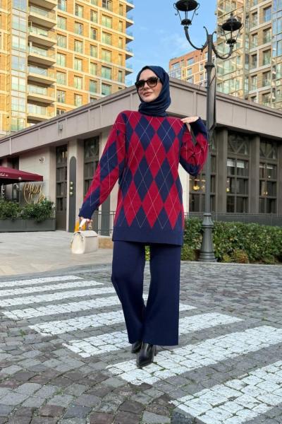 Desenli Triko Takım Lacivert TCN40129