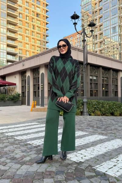 Desenli Triko Takım Yeşil  TCN40129