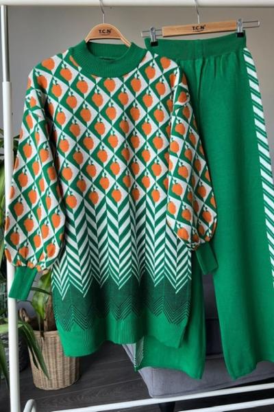 Desenli triko takım  yeşilTCN4027