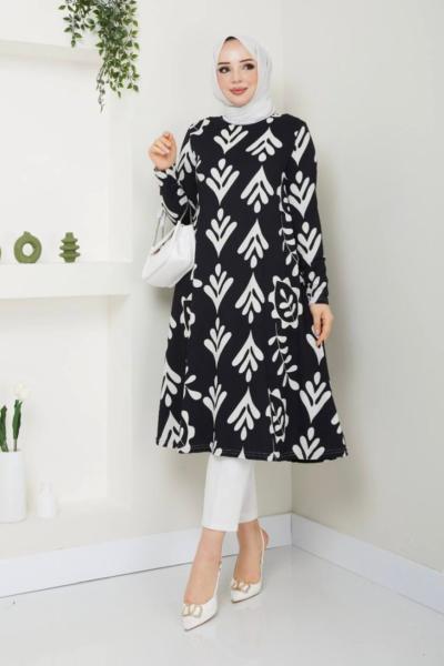 Desenli Uzun Tunik Siyah NEW30295