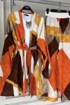 Desenli viskon Kumaş Kimono Takım Turuncu UMS50200