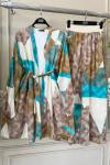 Desenli viskon Kumaş Kimono Takım Mavi UMS50200