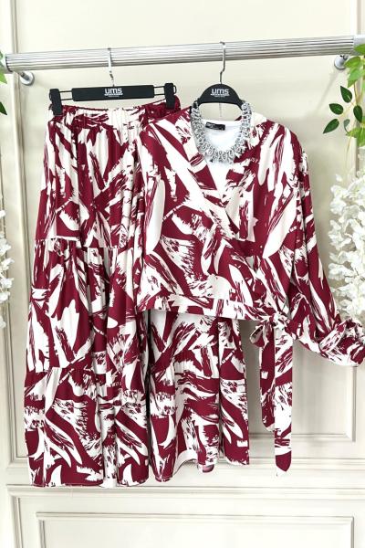 Dijital Baskı Etekli viskon Takım Bordo UMS50247