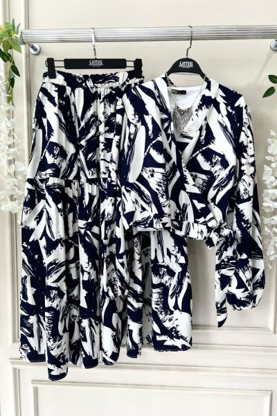 Dijital Baskı Etekli viskon Takım Siyah UMS50247