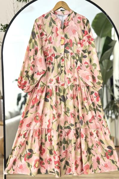 Dijital Baskı Yarım patlı salaş Elbise Pembe UMS50292