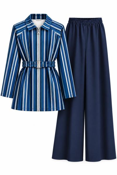 Dijital Baskılı Scuba  Dalgıç Kumaş Tunik Pantolon Takım Lacivert UMS50391