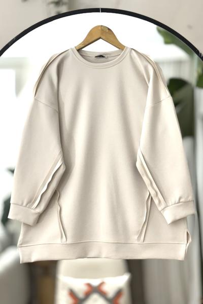 Dikiş Detaylı scuba tunik Bej BK9511