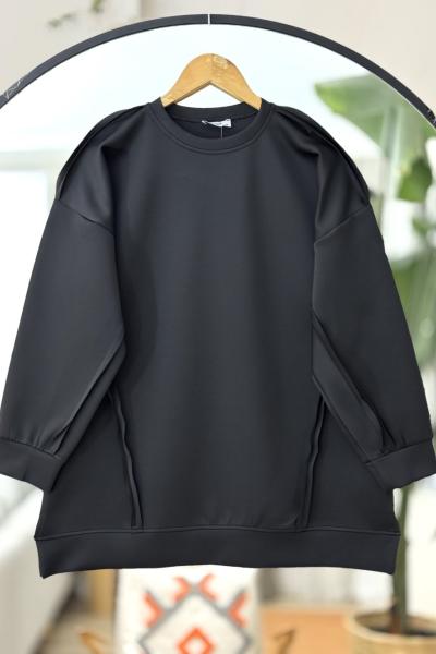 Dikiş Detaylı scuba tunik Siyah  BK9511