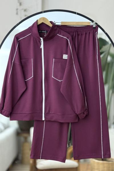 Dikiş Detaylı fermuarlı Oysh Takım Mürdüm NW6061