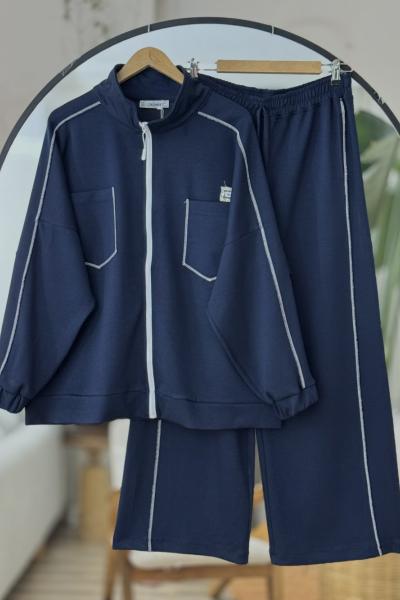 Dikiş Detaylı fermuarlı Oysh Takım İndigo NW6061