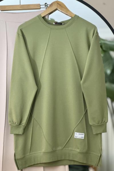 Dikiş detaylı armalı Tunik yeşil DST2029