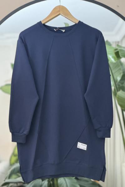 Dikiş detaylı armalı Tunik Lacivert DST2029