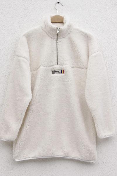 Dikyaka fermuarlı pelüş tunik Ekru ADS30192