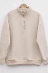 Dikyaka fermuarlı sweatshırt Bej ADS30193