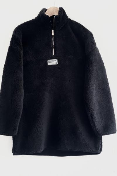 Dikyaka fermuarlı pelüş tunik Siyah  ADS30192