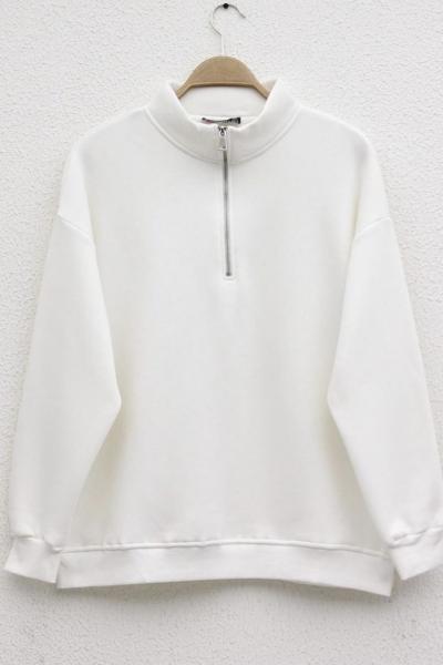 Dikyaka fermuarlı sweatshırt beyaz ADS30193