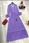 Dokuma Viskon Puanlı Elbise Lila UMS 560