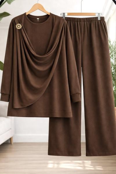 Dökümlü yaka Oysh TakımKahve TK2070