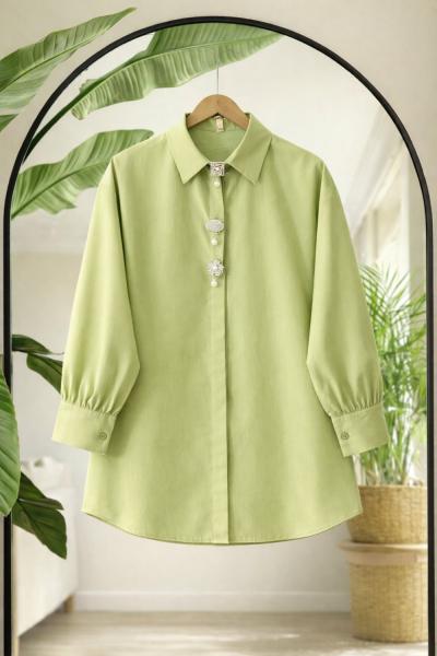 Düğmeleri taş işlemeli tunik gömlek Yeşil TB8059