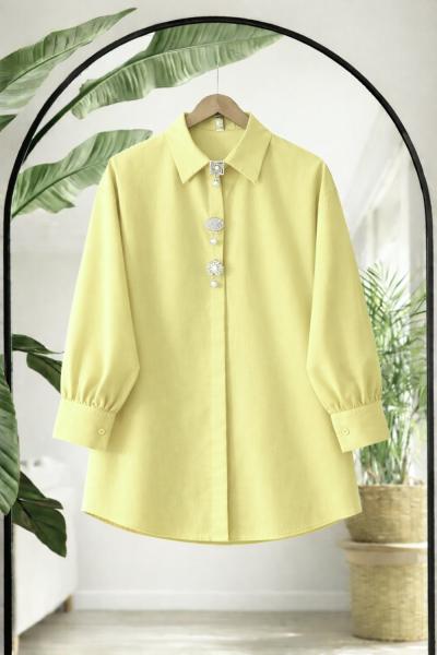 Düğmeleri taş işlemeli tunik gömlek Sarı  TB8059