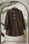 Düğmeleri taş işlemeli tunik gömlek Kahverengi TB8059