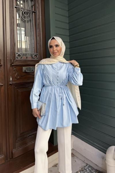 Düğmeli ön dikiş detaylı Tunik gömlek  Bebemavi YR30536