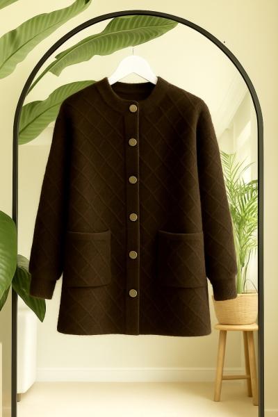 düğmeli sakal iplik Triko Kap kahve  TCN40145