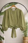 Düğmeli Bağcıklı kısa gömlek Yeşil BK9550