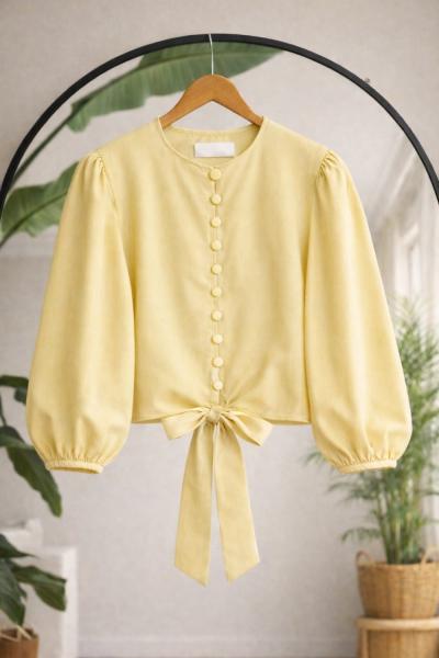 Düğmeli Bağcıklı kısa gömlek Sarı BK9550