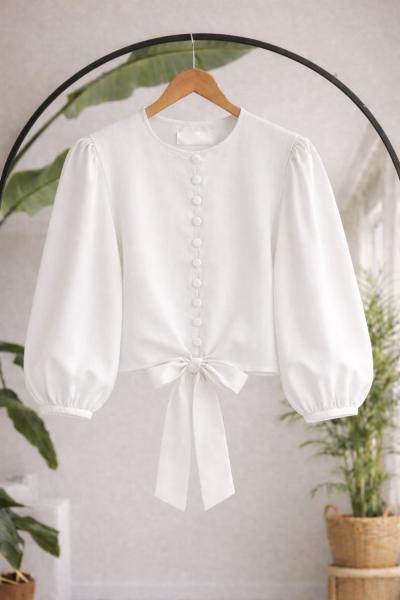 Düğmeli Bağcıklı kısa gömlekBeyaz BK9550