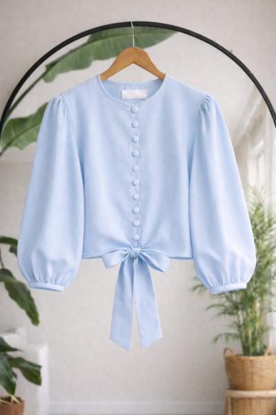 Düğmeli Bağcıklı kısa gömlek Bebemavi BK9550