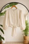 Düğmeli Bağcıklı kısa gömlekBej BK9550