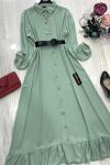 Düğmeli firfir Detay Detay Elbise Mintyeşil UMS753