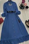 Düğmeli firfir Mavi  Detay Elbise Mavi  UMS753