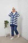 Düğmeli Çizgili Triko Hırka Mavi  NFS14494