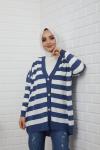 Düğmeli Çizgili Triko Hırka Mavi  NFS14494