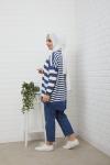 Düğmeli Çizgili Triko Hırka Mavi  NFS14494